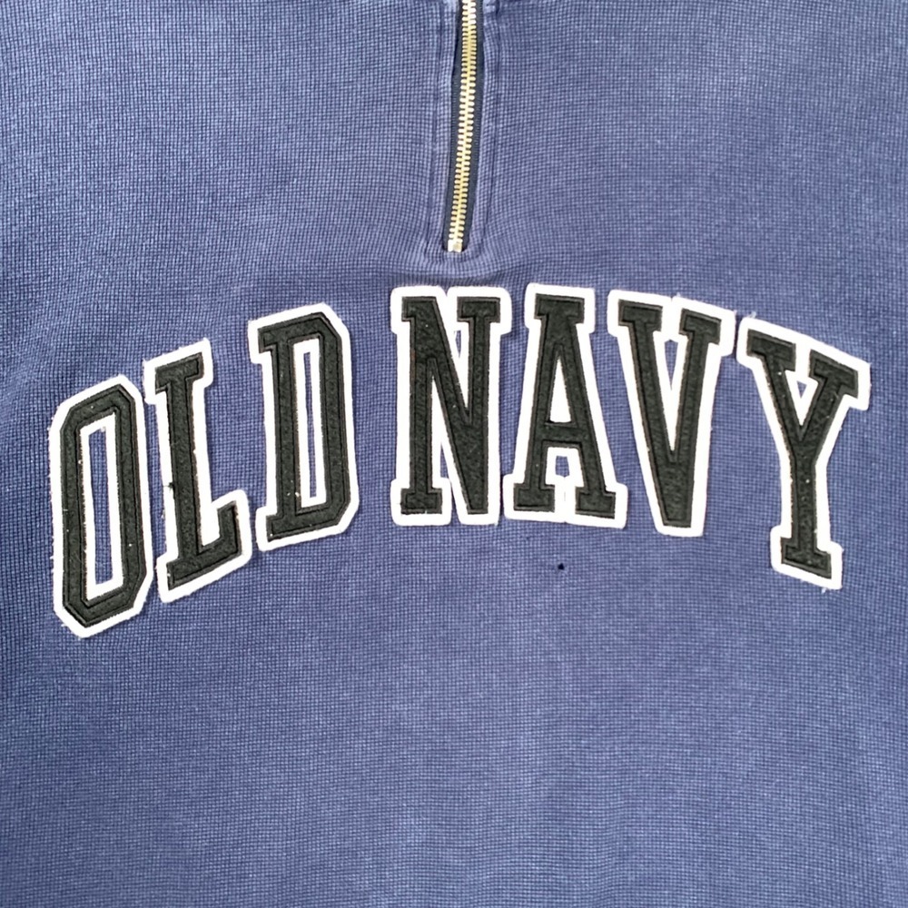 Vintage Old Navy Quarter Zip Pullover Mens M Blue Waffle Knit Logo Sweatshirt - Picture 6 of 12